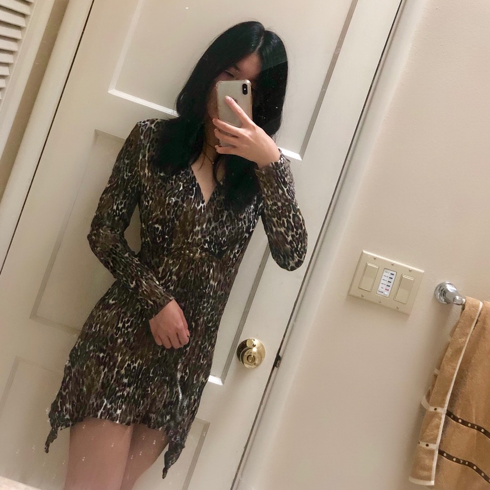 HP Long sleeve v neck leopard print dress